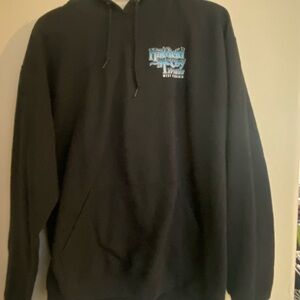 Jerzees Black Hoodie with Blue Graphic
